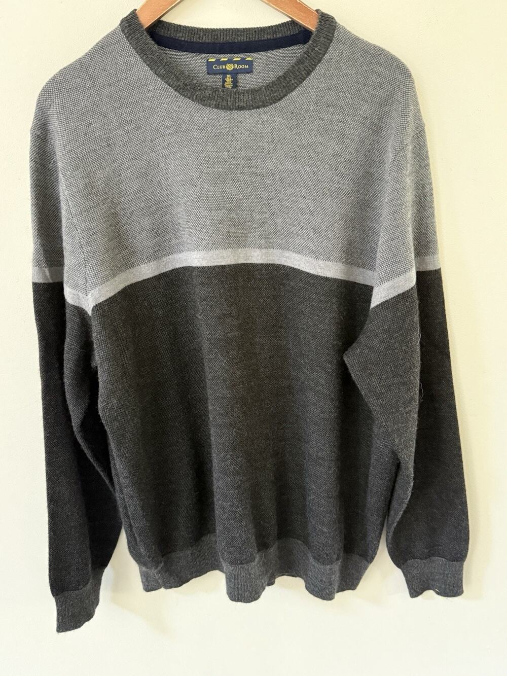 Club Room Merino Sweater Mens XL Gray Black Long Sleeve Pullover Preppy Career